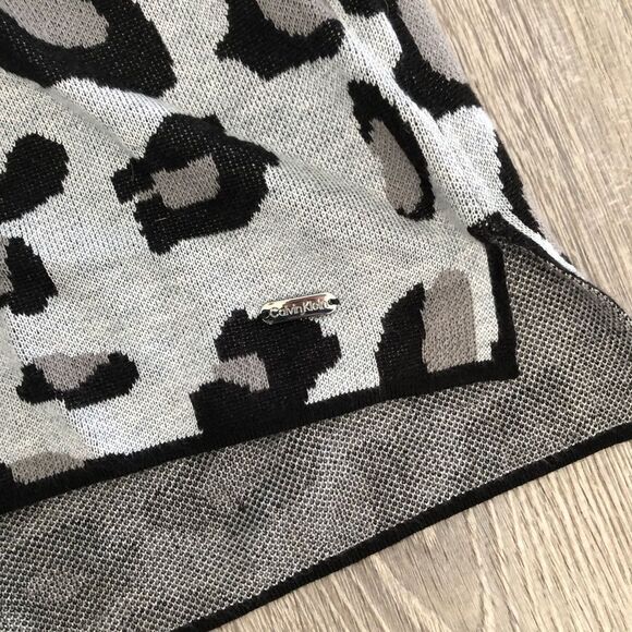 Calvin Klein Leopard Print Cowl Neck Gray Long Sleeve Sweater Top Womens Sz XL - Picture 4 of 10